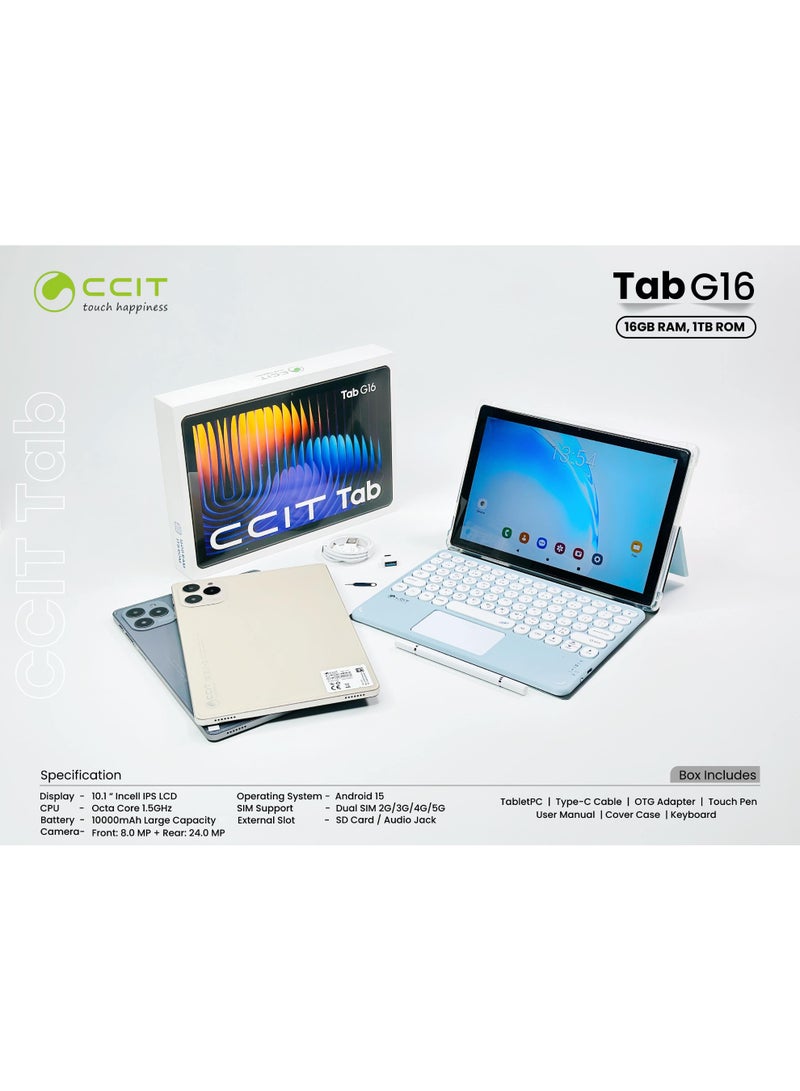 CCIT Tab G16 Tablet 10.1-inch Display 16GB RAM 1TB ROM Android 15.0 10000mAh Battery - Image 1